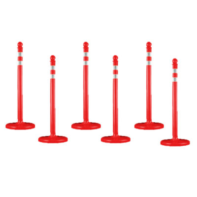 Pack of 6 - 2.5" Diameter Plastic Crowd Control Stanchions with DOT Reflective Stripes