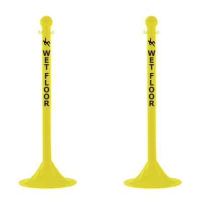 2" Diameter Plastic Crowd Control Stanchions Pack of 2 - Yellow
