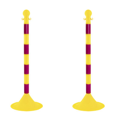 2" Diameter Striped Plastic Stanchion for Safety Crowd Control - Magenta / Yellow Stripes