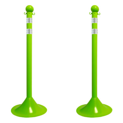 2" Diameter Plastic Stanchion with Reflective Stripes - Pack of 2 - Safety Green