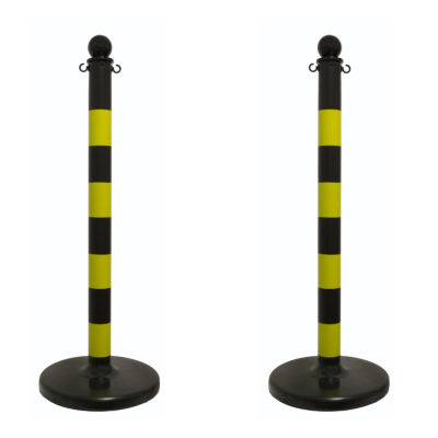 2.5 Inch Diameter Plastic Crowd Control Striped Stanchion - Black / Yellow