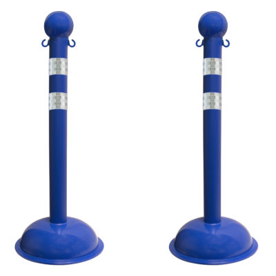 3 Inch Diameter Reflective Striped Plastic Stanchions - Blue